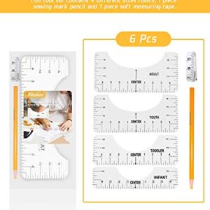 6 Pcs T-Shirt Ruler Guide Alignment Tool to Center Designs T-Shirt for Adult Youth Toddler Infant (Transparent)