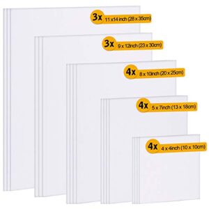 Fixwal 18 Pack Canvases for Painting Art Canvas Boards Canvas Panels Multipack, 4x4, 5x7, 8x10, 9x12, 11x14 Inches, 3mm Thickness Canvas Value Multi Pack for Acrylic Pouring, Oil Paint Art