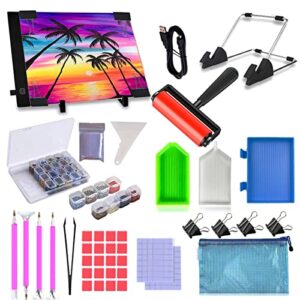 lirunqiu 59 pcs diamond painting a4 led light pad kit, 5d diamond painting accessories tool kit full drill for adults and kids, supplies includes storage case, pens,stand,pad board and more