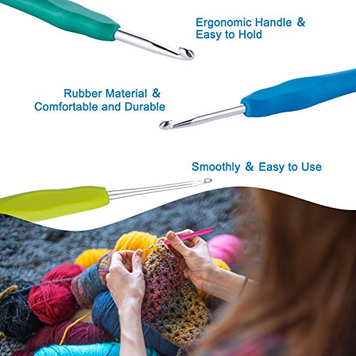 Vodiye 23 PCS Crochet Hooks, Ergonomic Handle Crochet Hooks Set for Arthritic Hands, Comfortable Smooth Crochet Needles Extra Long  Knitting Needles with Stitch Markers.