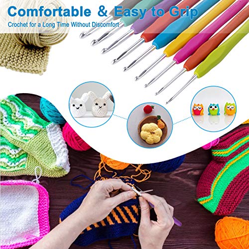 Vodiye 23 PCS Crochet Hooks, Ergonomic Handle Crochet Hooks Set for Arthritic Hands, Comfortable Smooth Crochet Needles Extra Long  Knitting Needles with Stitch Markers.