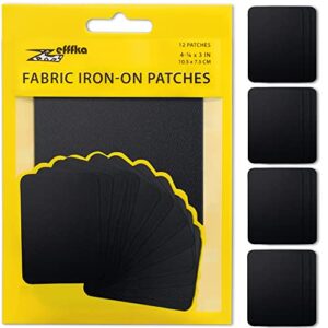 zefffka premium quality fabric iron-on patches inside & outside strongest glue 100% cotton black repair decorating kit 12 pieces size 3″ by 4-1/4″ (7.5 cm x 10.5 cm)