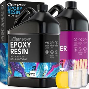 clear pour 32oz epoxy resin kit – crystal clear epoxy resin kit – art resin, craft, jewelry casting, diy, tumblers, wood & resin molds (16oz x 2)