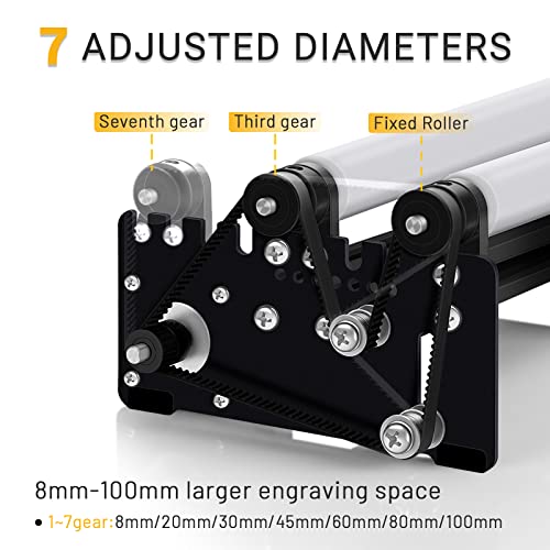 ORTUR Rotary Roller YRR 2.0, 360° Y-axis Laser Rotary Roller for Engraving Cylindrical Objects Cans, 7 Adjustment Diameters, Min to 8mm, Compatible with Most Laser Engravers