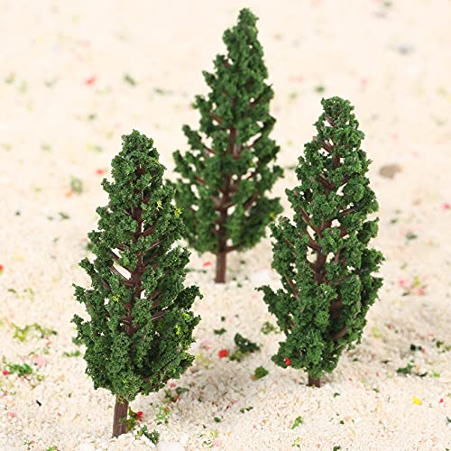 Yetaha 50PCS Model Trees, Trains Scenery DIY Pine Plastic Model Green Trees for OO HO Scale Railroad Landscape Architecture Scenes, 80mm/3.15"