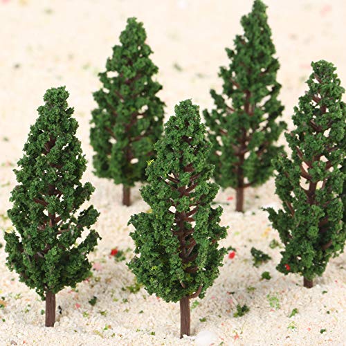 Yetaha 50PCS Model Trees, Trains Scenery DIY Pine Plastic Model Green Trees for OO HO Scale Railroad Landscape Architecture Scenes, 80mm/3.15"