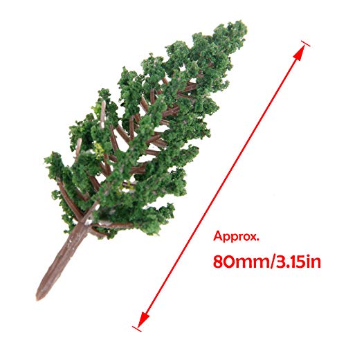 Yetaha 50PCS Model Trees, Trains Scenery DIY Pine Plastic Model Green Trees for OO HO Scale Railroad Landscape Architecture Scenes, 80mm/3.15"