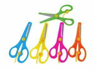 kinteshun children scissors,kids’ artwork blunt tip anti-pinch shears students cutter scissors for diy handcraft projects(5pcs)