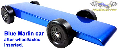 Pinewood Pro Pine Derby Car Kit with PRO Graphite - Painted, Weighted and Ready to Race - Blue Marlin