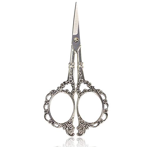 BIHRTC Vintage European Style Plum Blossom Scissors for Embroidery, Sewing, Craft, Art Work & Everyday Use (Silver)