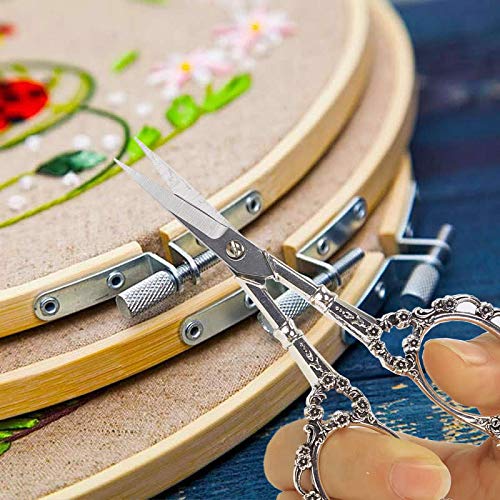 BIHRTC Vintage European Style Plum Blossom Scissors for Embroidery, Sewing, Craft, Art Work & Everyday Use (Silver)