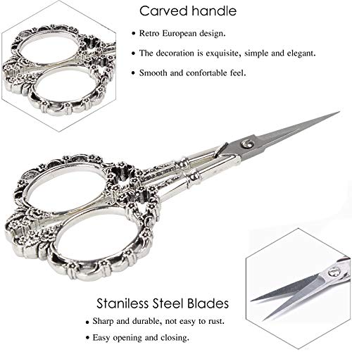 BIHRTC Vintage European Style Plum Blossom Scissors for Embroidery, Sewing, Craft, Art Work & Everyday Use (Silver)