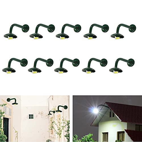 Evemodel 10pcs Model Railway 1:87 Hanging Lamp Outdoor Wall Goose Neck Light HO Scale LED (White)