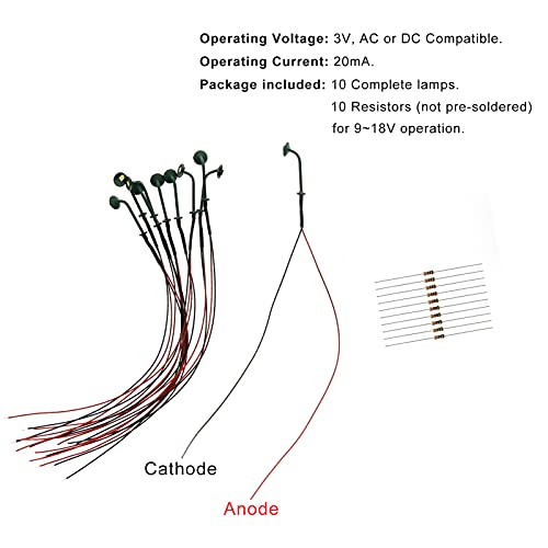 Evemodel 10pcs Model Railway 1:87 Hanging Lamp Outdoor Wall Goose Neck Light HO Scale LED (White)