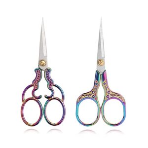 jasni embroidery scissors small professional stainless steel sewing vintage plum blossom handle sharp pointed for diy tools craft cutting tailor styling thread yarn shears 2 packs 5 inches (color)