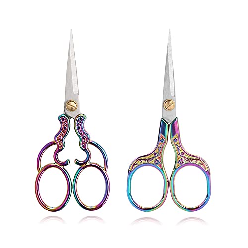 Jasni Embroidery Scissors Small Professional Stainless Steel Sewing Vintage Plum blossom handle Sharp Pointed for DIY tools Craft cutting Tailor Styling Thread Yarn Shears 2 Packs 5 Inches (Color)