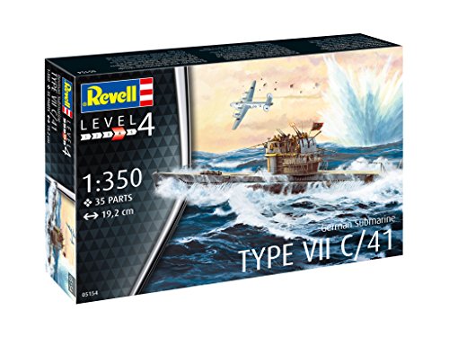 Revell RV05154 05154 5154 German Submarine Type VII C/41 1: 350 Plastic Model Kit, Various