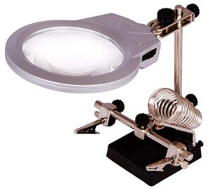 levenhuk zeno refit zf21 2x / 6x magnifier with third helping hand, led light, alligator clips, soldering iron holder and accessory tray