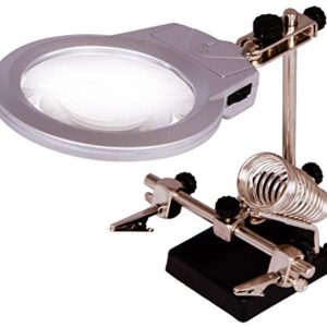 Levenhuk Zeno Refit ZF21 2X / 6X Magnifier with Third Helping Hand, LED Light, Alligator Clips, Soldering Iron Holder and Accessory Tray