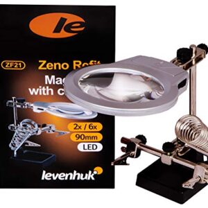 Levenhuk Zeno Refit ZF21 2X / 6X Magnifier with Third Helping Hand, LED Light, Alligator Clips, Soldering Iron Holder and Accessory Tray