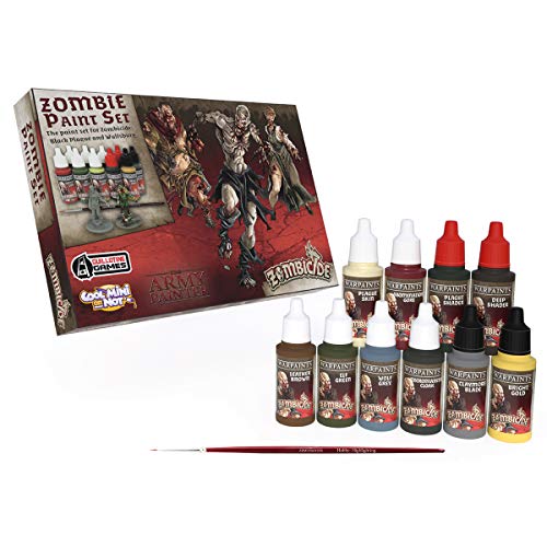 The Army Painter Zombicide Paint Set, 10 Dropper Bottles of Miniature Paint with Free Paintbrush, High-Pigment Zombicide Black Plague Paint Set for Miniatures - Warpaints Zombicide Black Plague Set