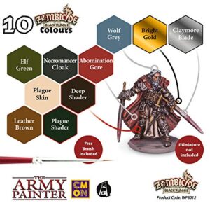 The Army Painter Zombicide Paint Set, 10 Dropper Bottles of Miniature Paint with Free Paintbrush, High-Pigment Zombicide Black Plague Paint Set for Miniatures - Warpaints Zombicide Black Plague Set