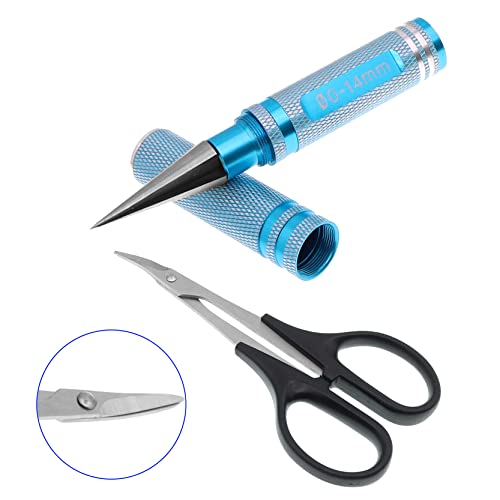 Treehobby 0-14mm Body Aluminum Reamer Hole Puncher with Sleeve & Curved Scissors Hobby Tool Combo Set Compatible with RC Model Bodyshell Connector,Compatible with RC Car Truck Tank Drone-Blue