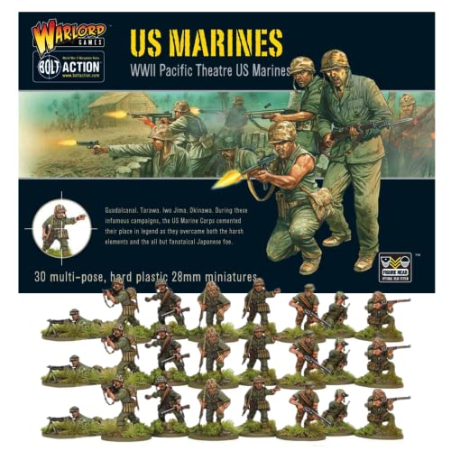 Wargames Delivered Bolt Action Miniatures - US Marines Troop Set, World War Two Miniatures, 28mm Scale Plastic Army Men for Miniature Wargaming by Warlord Games