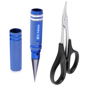 hobbypark 0-14mm hole puncher reamer w/sleeve and curved scissors set universal tool for rc car body shell lexan plastic (with blue reamer)