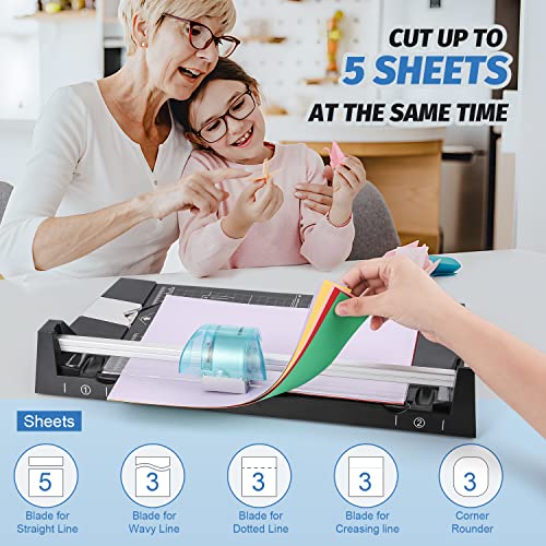 Frifreego 12 Inch Rotary Paper Cutter Heavy Duty, Paper Trimmer with 4 Different Blades for Straight/Wave/Dotted/Creasing Line, Suitable for Cutting Paper Coupons Photos Postcards Scrapbook