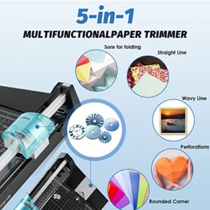 Frifreego 12 Inch Rotary Paper Cutter Heavy Duty, Paper Trimmer with 4 Different Blades for Straight/Wave/Dotted/Creasing Line, Suitable for Cutting Paper Coupons Photos Postcards Scrapbook