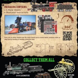 Fascinations Metal Earth Wild West 4-4-0 Locomotive 3D Metal Model Kit Bundle with Tweezers