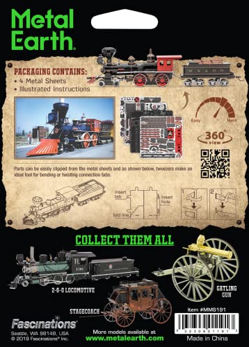 Fascinations Metal Earth Wild West 4-4-0 Locomotive 3D Metal Model Kit Bundle with Tweezers