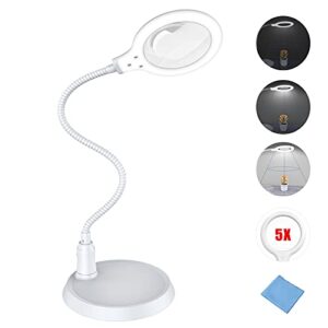 5x magnifying lamp, touch dimmable magnifying glass with light, 30 led lighted magnifier for reading, hobbies, crafts, repair, sewing, inspection, jewelry design