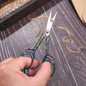 HITOPTY Embroidery Scissors, 4.7in Small Detail Shears Sharp Precision Craft Scissor for Sewing, Cross Stitch, Needlework, Thread Yarn Cutting - Rainbow Vintage Manual DIY Tools W/ Apricot Sheath