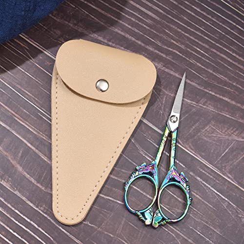 HITOPTY Embroidery Scissors, 4.7in Small Detail Shears Sharp Precision Craft Scissor for Sewing, Cross Stitch, Needlework, Thread Yarn Cutting - Rainbow Vintage Manual DIY Tools W/ Apricot Sheath