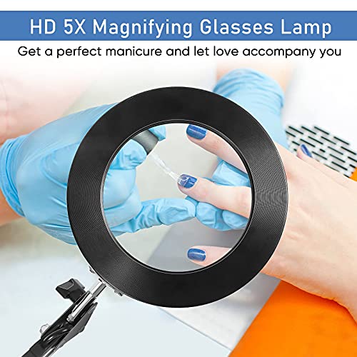 Arsir Magnifying Glass with Light Clamp - 5X Magnifier 29" Swing Arm Hand Free Desk Lamp with 80 LED Light&3 Color Mode for Close Work, Seniors Reading,Crafts,Soldering,Painting,Repair,Jewelry,Sewing