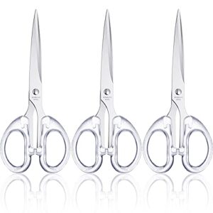 3 pieces 6.3 inches acrylic scissors clear silver scissors fabric scissors straight acrylic stainless steel multipurpose craft scissors for office, home, school, sewing