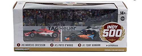 Greenlight 11545 2022 Indianapolis 500 Podium 3-Car Set - #8 Marcus Ericsson, #5 Pato O'Ward, #1 Tony Kanaan, 1/64 Scale