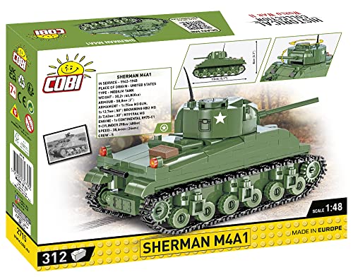 COBI Historical Collection World War II Sherman M4A1 Tank, Green, 1:48 Scale