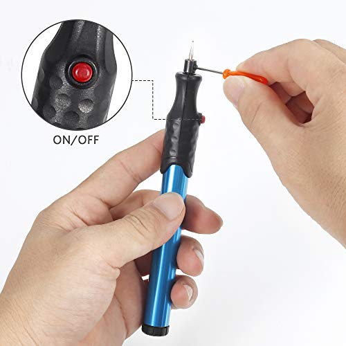 Electric Engraving Engraver Pen DIY-Tool - Carve Precision Pens Replaceable Diamond Tip Bit Blue Silicone Finger Protectors