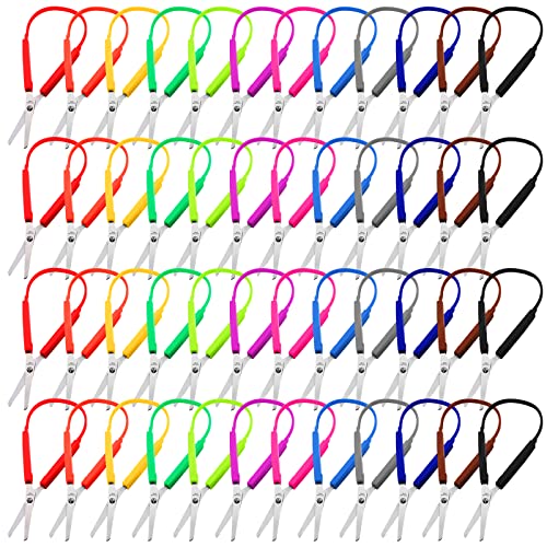 48 Packs Loop Scissors 8 Inches Colorful Grip Scissors Loop Handle Self Opening Scissors for Children Teens Adults Adaptive Design Scissors Supports Elderly and Special Needs, 12 Colors