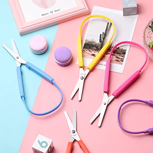 48 Packs Loop Scissors 8 Inches Colorful Grip Scissors Loop Handle Self Opening Scissors for Children Teens Adults Adaptive Design Scissors Supports Elderly and Special Needs, 12 Colors