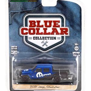 2021 Gladiator Pickup Truck w/Tonneau Cover & Off-Road Bumpers Blue & Black Blue Collar Collection 1/64 Diecast Model Car by Greenlight 35220 F