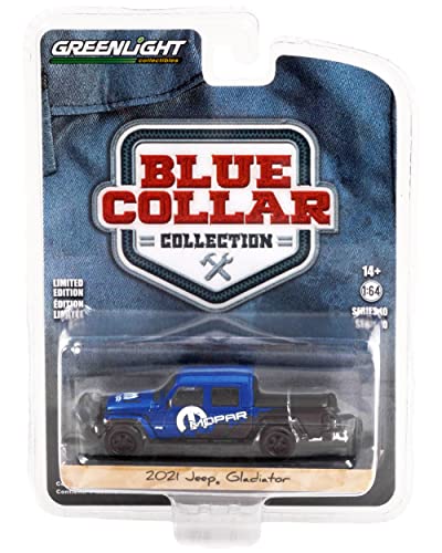 2021 Gladiator Pickup Truck w/Tonneau Cover & Off-Road Bumpers Blue & Black Blue Collar Collection 1/64 Diecast Model Car by Greenlight 35220 F