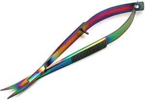 multi color rainbow embroidery sewing scissor – spring action scissor 4.5″ – stainless steel, curved tip, snips, thread scissor – by odontomed2011