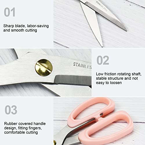 All Purpose 8" Scissors Heavy Duty Ergonomic Comfort Grip Shears Sharp Scissors for Office Home Household (Pink)