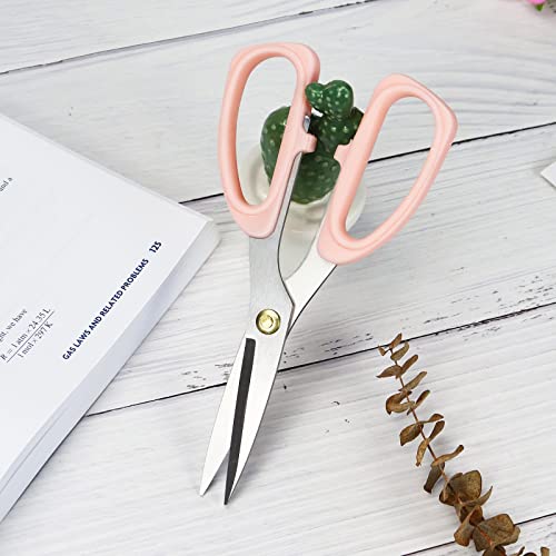 All Purpose 8" Scissors Heavy Duty Ergonomic Comfort Grip Shears Sharp Scissors for Office Home Household (Pink)