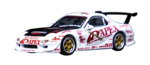 vertex rx-7 fd3s white with graphics rhd (right hand drive) a’pex d1 project global64 series 1/64 diecast model car by tarmac works t64g-tl022-ap