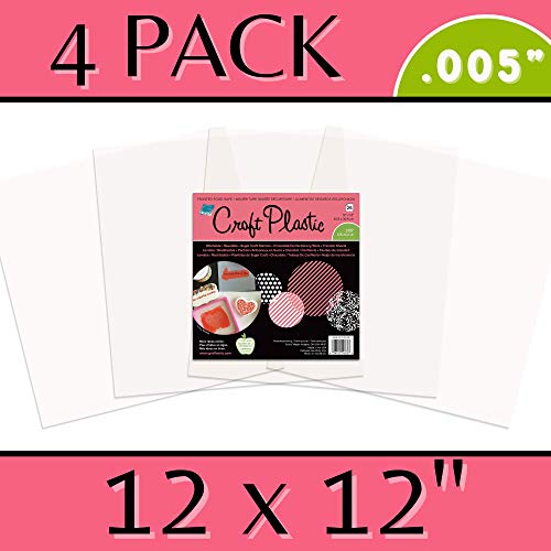 Grafix Food-Safe Plastic Frosted, 12 x 12”, Pack of 4 – Reusable .005” Thick Translucent Film, Perfect for Sugar Craft Stencils, Cookie and Cake Decorating, Chocolate Work (K05FCP1212-4)